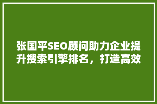 张国平SEO顾问助力企业提升搜索引擎排名，打造高效网络营销步骤