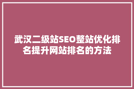 武汉二级站SEO整站优化排名提升网站排名的方法
