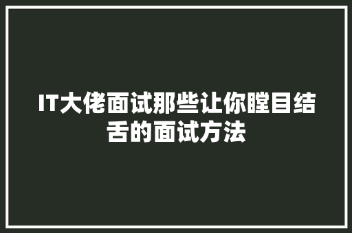 IT大佬面试那些让你瞠目结舌的面试方法
