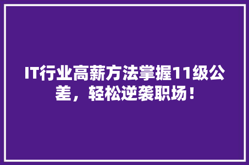IT行业高薪方法掌握11级公差，轻松逆袭职场！
