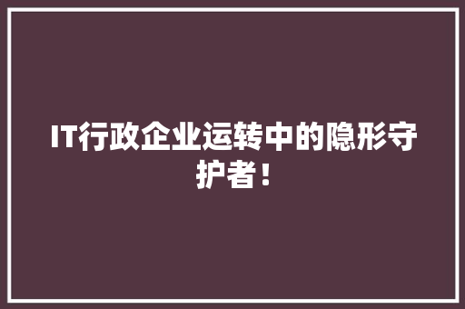 IT行政企业运转中的隐形守护者！ 市场营销范文
