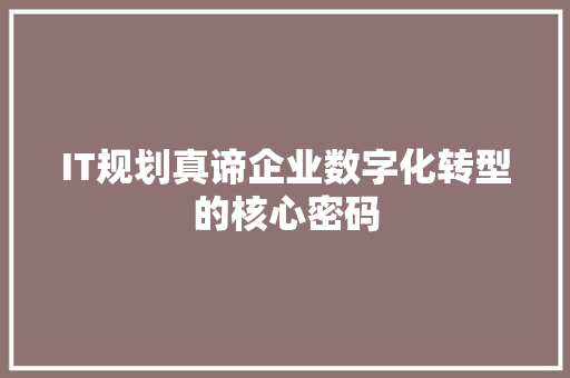 IT规划真谛企业数字化转型的核心密码 市场营销范文
