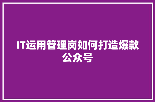 IT运用管理岗如何打造爆款公众号 前端技术