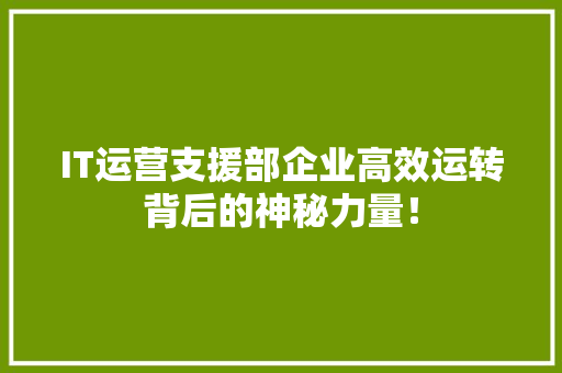 IT运营支援部企业高效运转背后的神秘力量！