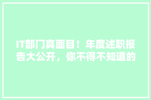 IT部门真面目！年度述职报告大公开，你不得不知道的职场秘密！ MySQL