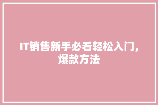 IT销售新手必看轻松入门，爆款方法 后端技术