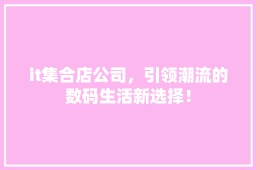 it集合店公司，引领潮流的数码生活新选择！