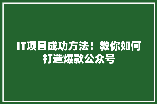 IT项目成功方法！教你如何打造爆款公众号 前端技术