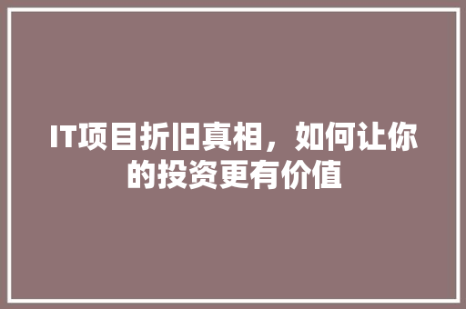 IT项目折旧真相，如何让你的投资更有价值