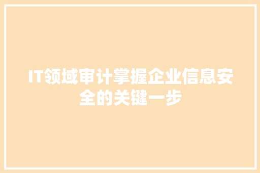 IT领域审计掌握企业信息安全的关键一步 后端技术