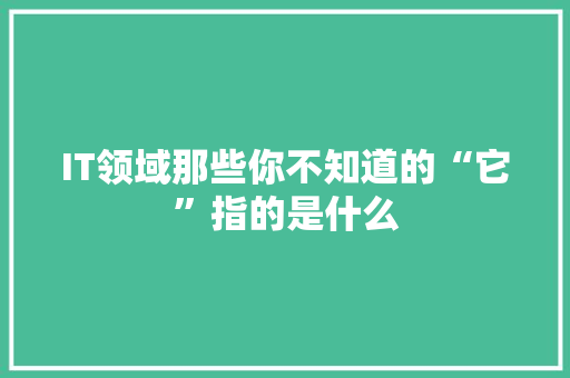 IT领域那些你不知道的“它”指的是什么 缓存Redis