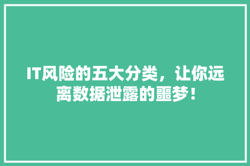 IT风险的五大分类，让你远离数据泄露的噩梦！ 后端技术