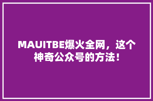 MAUITBE爆火全网，这个神奇公众号的方法！ 网站建设