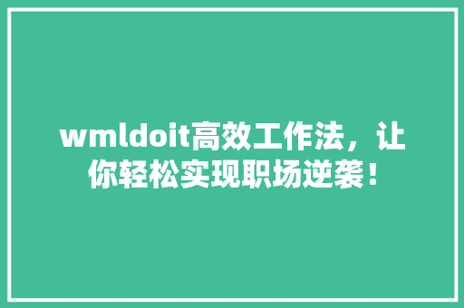 wmldoit高效工作法，让你轻松实现职场逆袭！