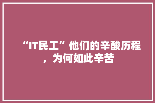 “IT民工”他们的辛酸历程，为何如此辛苦