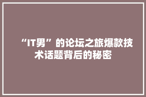 “IT男”的论坛之旅爆款技术话题背后的秘密
