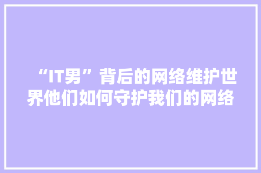 “IT男”背后的网络维护世界他们如何守护我们的网络安全