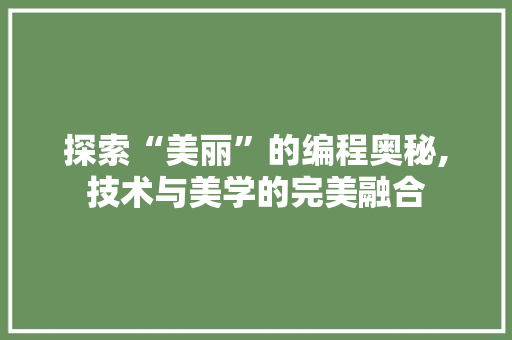 探索“美丽”的编程奥秘,技术与美学的完美融合 缓存Redis