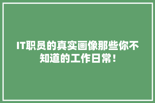 IT职员的真实画像那些你不知道的工作日常！ 项目报告