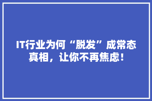 IT行业为何“脱发”成常态真相，让你不再焦虑！