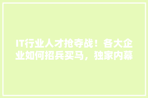 IT行业人才抢夺战！各大企业如何招兵买马，独家内幕大公开！ 缓存Redis