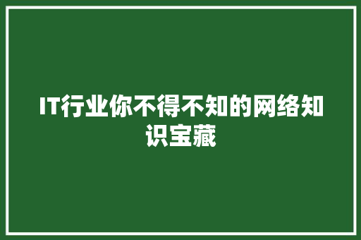 IT行业你不得不知的网络知识宝藏 项目报告