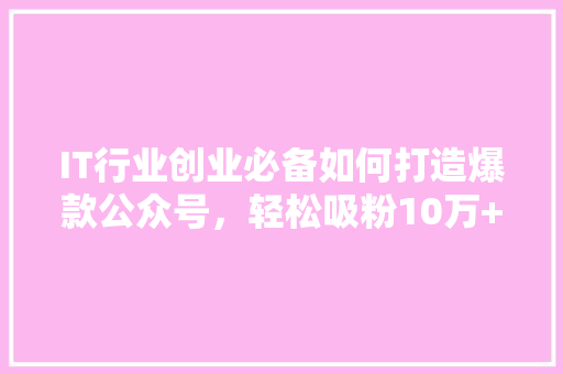 IT行业创业必备如何打造爆款公众号，轻松吸粉10万+ 项目报告