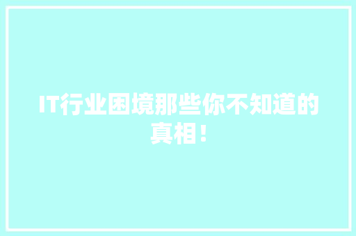 IT行业困境那些你不知道的真相！ 网站建设