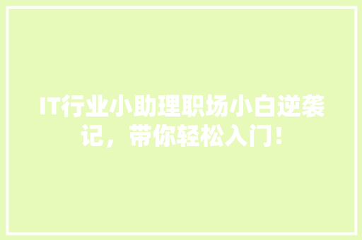IT行业小助理职场小白逆袭记，带你轻松入门！