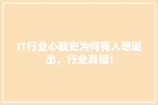 IT行业心酸史为何有人想退出，行业真相！ 前端技术