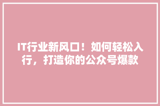 IT行业新风口！如何轻松入行，打造你的公众号爆款 后端技术