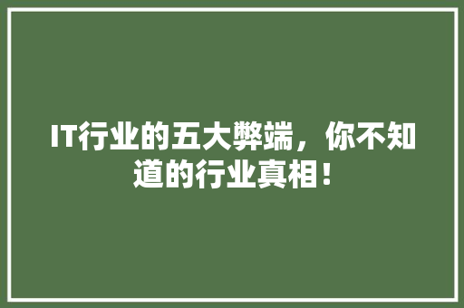 IT行业的五大弊端，你不知道的行业真相！