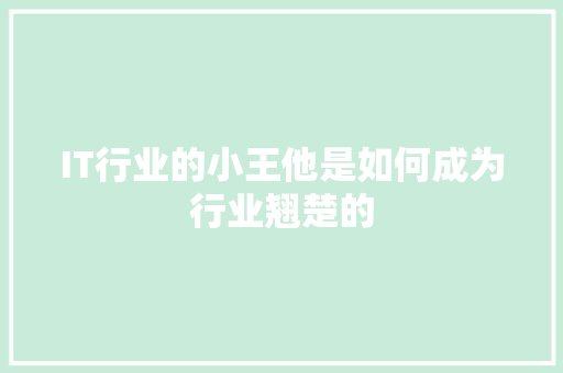 IT行业的小王他是如何成为行业翘楚的