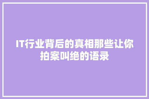 IT行业背后的真相那些让你拍案叫绝的语录 项目报告