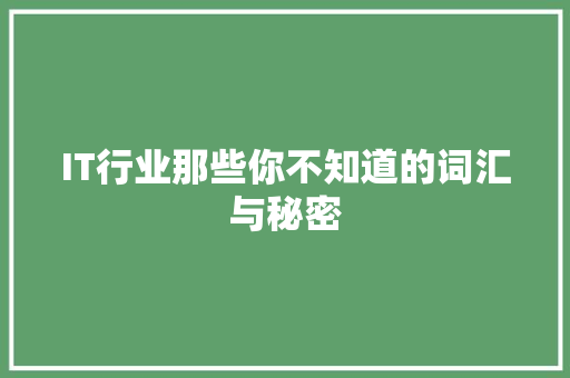 IT行业那些你不知道的词汇与秘密 MySQL