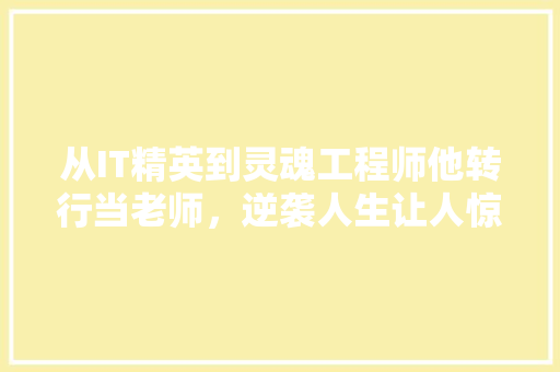从IT精英到灵魂工程师他转行当老师，逆袭人生让人惊叹！