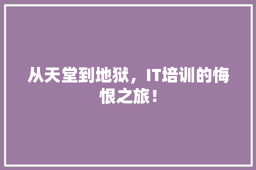 从天堂到地狱，IT培训的悔恨之旅！