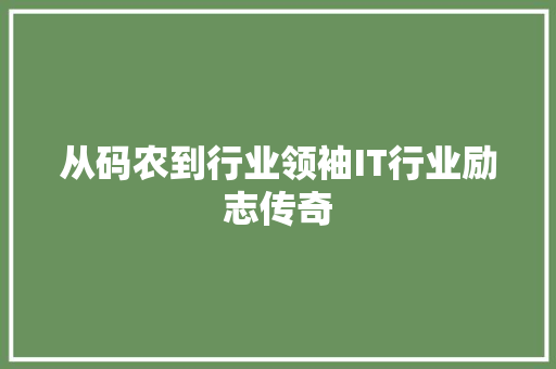 从码农到行业领袖IT行业励志传奇 缓存Redis