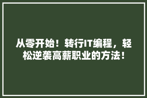 从零开始！转行IT编程，轻松逆袭高薪职业的方法！ 后端技术