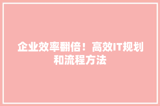 企业效率翻倍！高效IT规划和流程方法