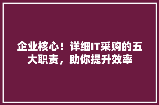 企业核心！详细IT采购的五大职责，助你提升效率