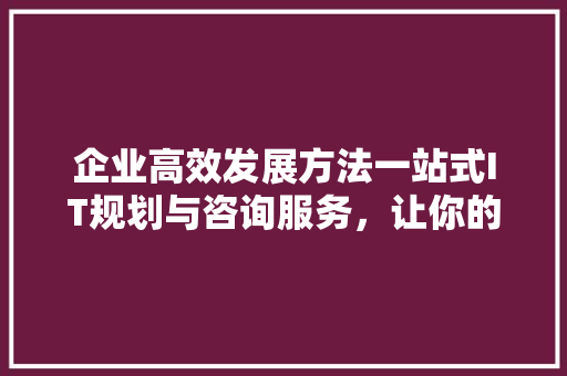 企业高效发展方法一站式IT规划与咨询服务，让你的企业腾飞！