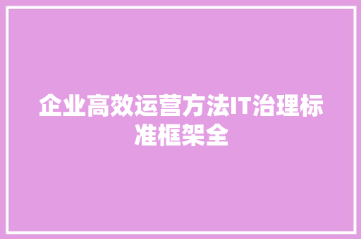 企业高效运营方法IT治理标准框架全
