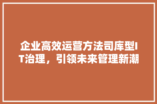 企业高效运营方法司库型IT治理，引领未来管理新潮流 缓存Redis