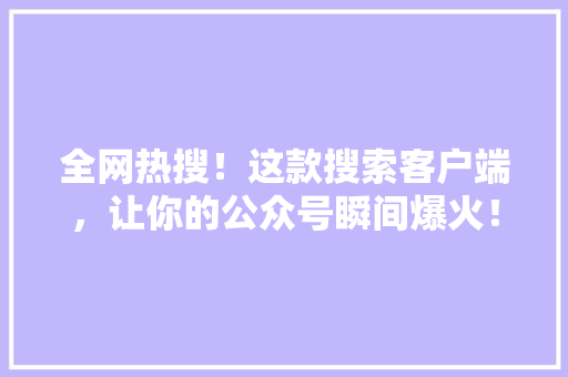 全网热搜！这款搜索客户端，让你的公众号瞬间爆火！ 市场营销范文