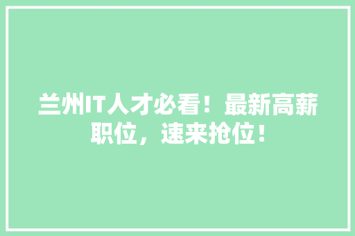 兰州IT人才必看！最新高薪职位，速来抢位！ 项目报告
