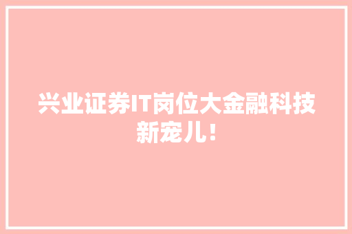 兴业证券IT岗位大金融科技新宠儿！