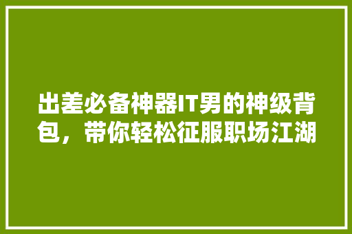 出差必备神器IT男的神级背包，带你轻松征服职场江湖！