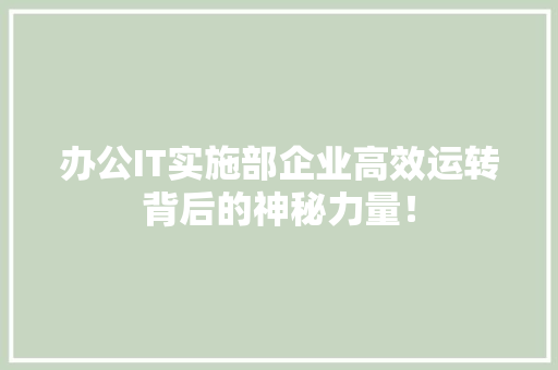 办公IT实施部企业高效运转背后的神秘力量！ 项目报告