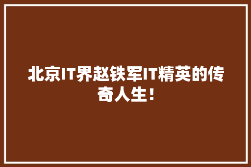 北京IT界赵铁军IT精英的传奇人生！ 后端技术